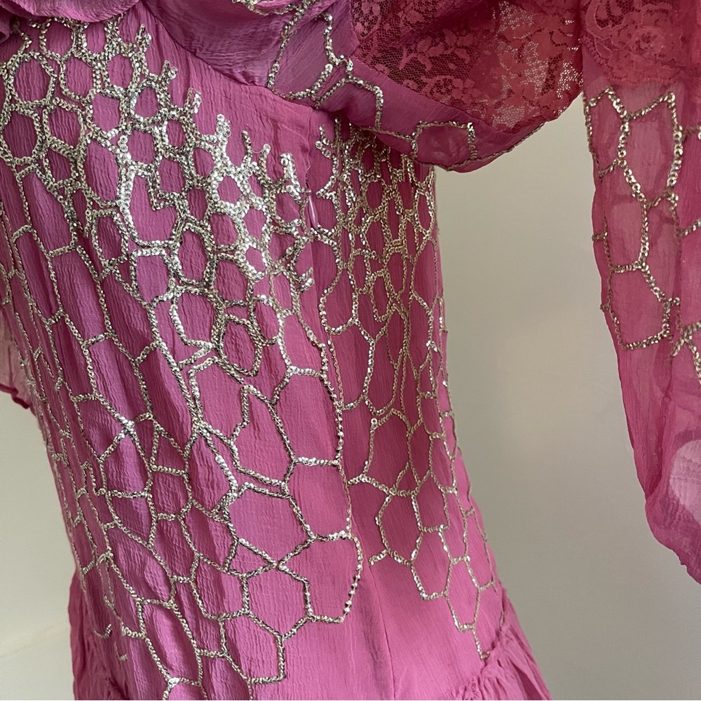 NWT LoveShackFancy Pink and Gold Ruffle Angora Mini Dress - Picture 7 of 10